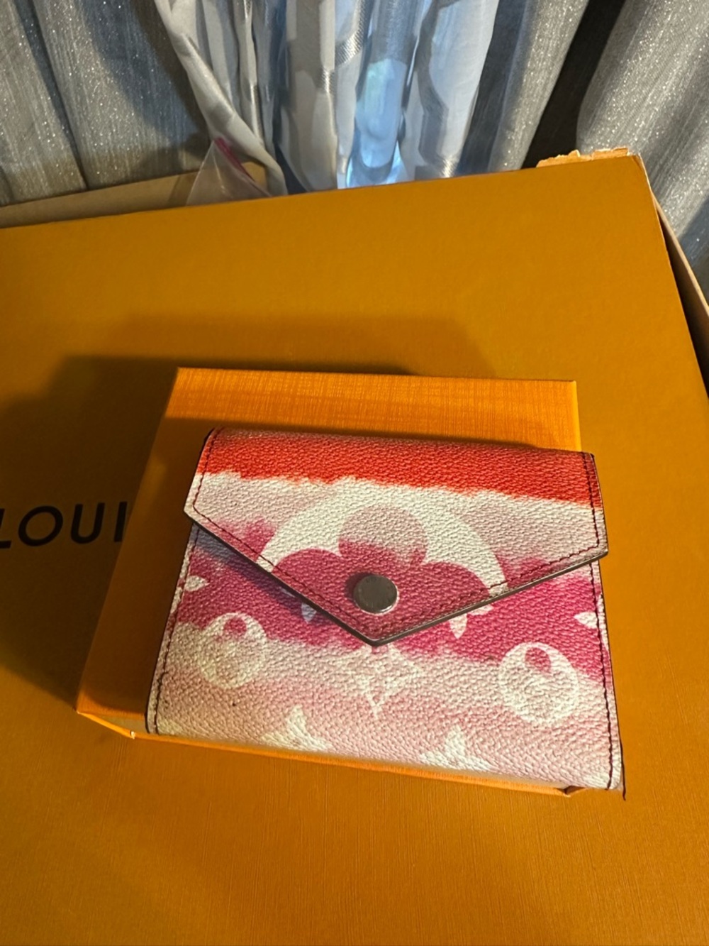 Pink Ombre Floral Monogram Compact Wallet